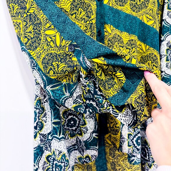 MELANIE LYNE Green Floral Asymmetrical Blouse Boho Patterned Top | Small * - Picture 2 of 7